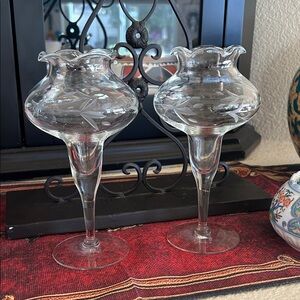 Set of two Elegant Clear Glass Vases